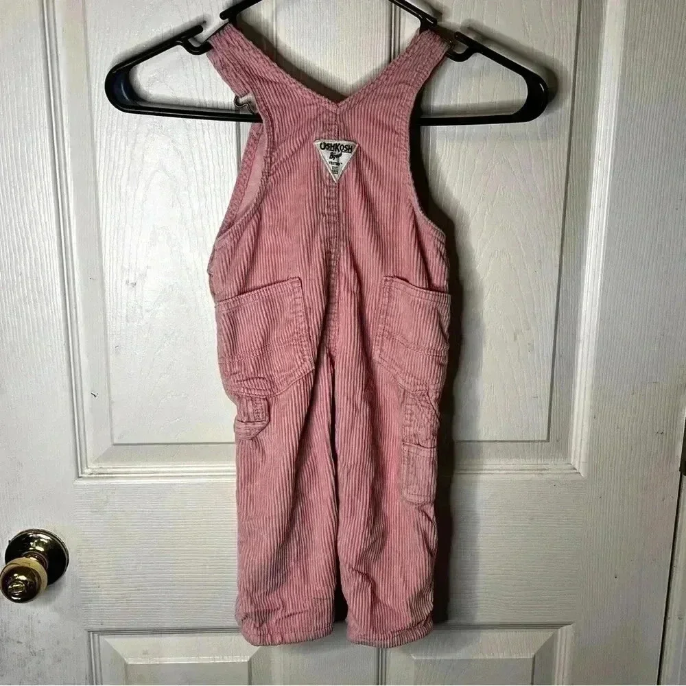 EUC Oshkosh BGosh Girls Light Pink Corduroy Overalls 12 M Buttons